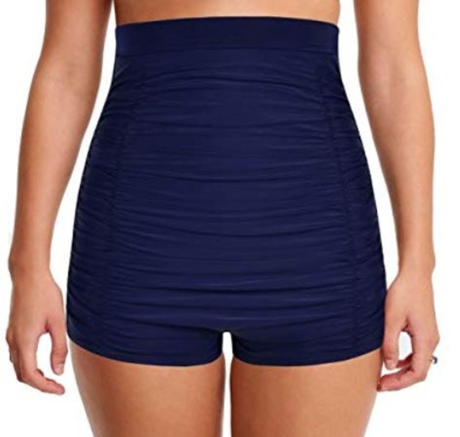 Women The Beach Company Bikini Sets | High Waisted Ruched Boyleg Shorts Blue