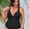 Women The Beach Company Swim & Beach | Summer Of Love Plunge Tummy Control Plus Size One Piece Black