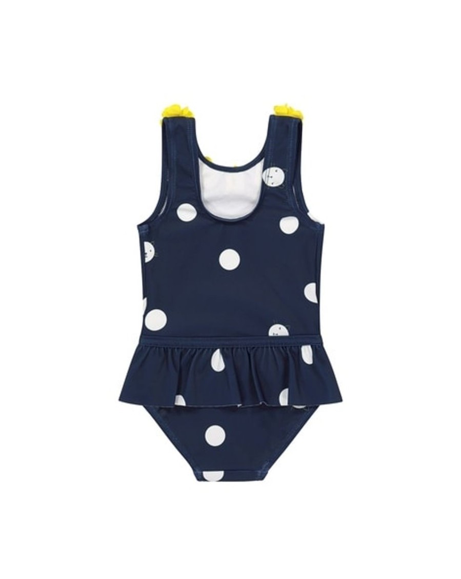 Kids Mothercare Swimsuits For Toddlers | 3D Floral Applique Polka-Dot Print Swimsuit Navy