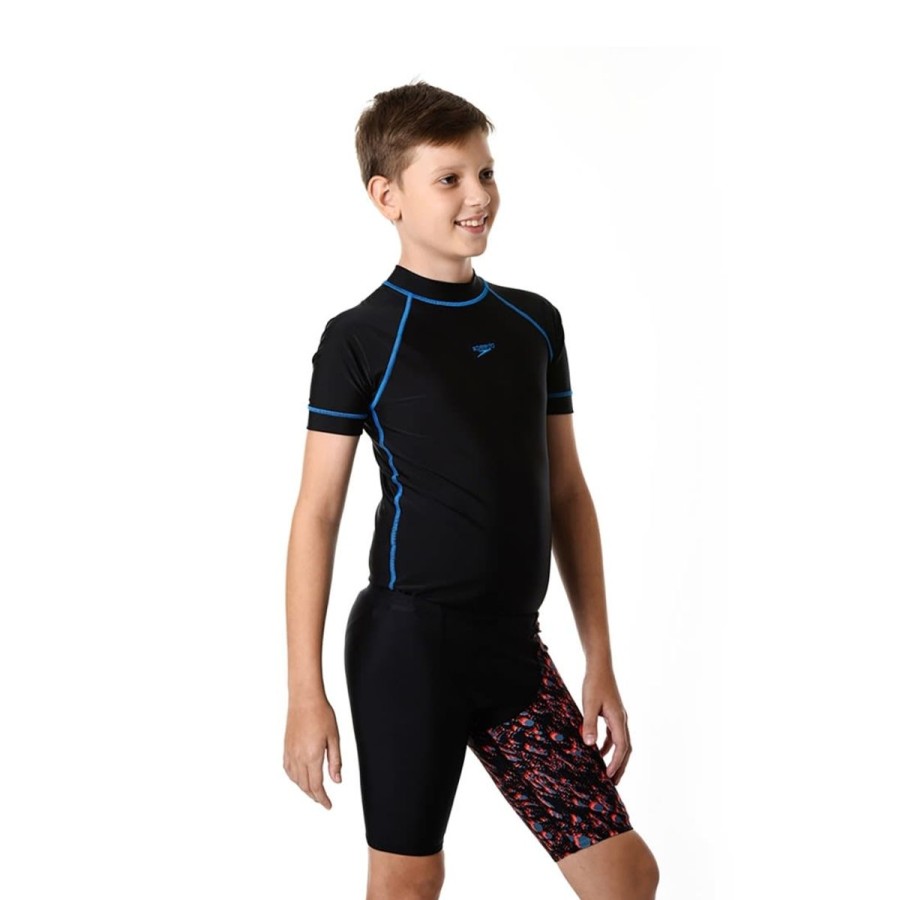 Kids Speedo Swimsuits For Boys | Speedo Allover V Cut Panel Jammer Black/Siren/Red