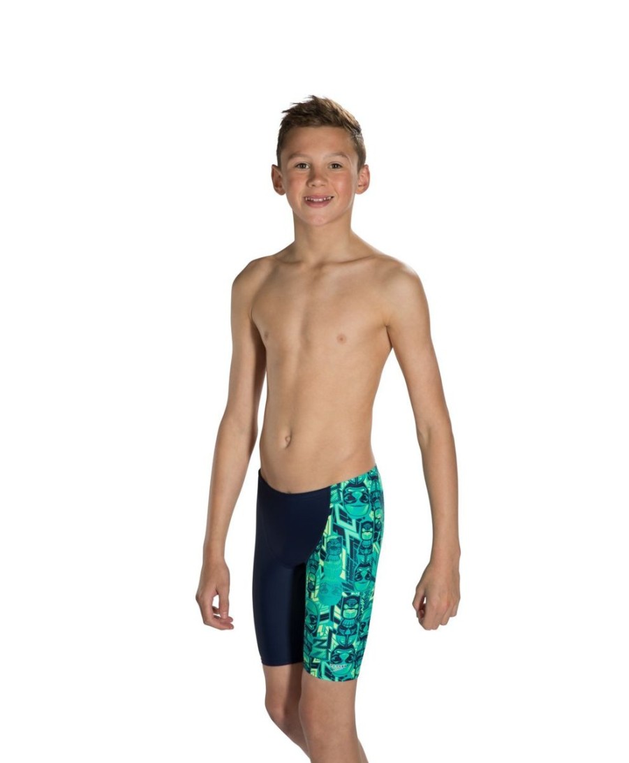 Kids Speedo Swimsuits For Boys | Speedo Tri Bold Aop Cut Panel Jammer Navy/G. Glow