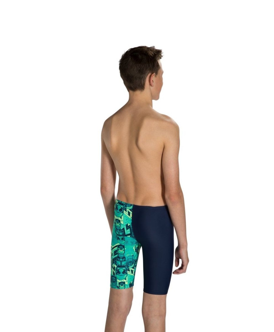 Kids Speedo Swimsuits For Boys | Speedo Tri Bold Aop Cut Panel Jammer Navy/G. Glow