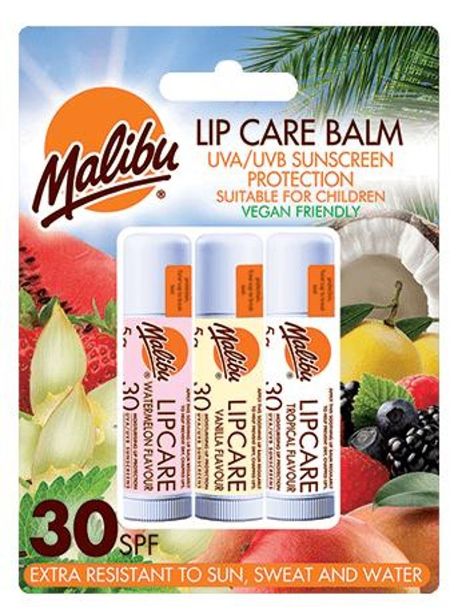 Women Malibu Sun Suncare | Lipbalm Watermelon/Vanilla/Tropical 3-Pack