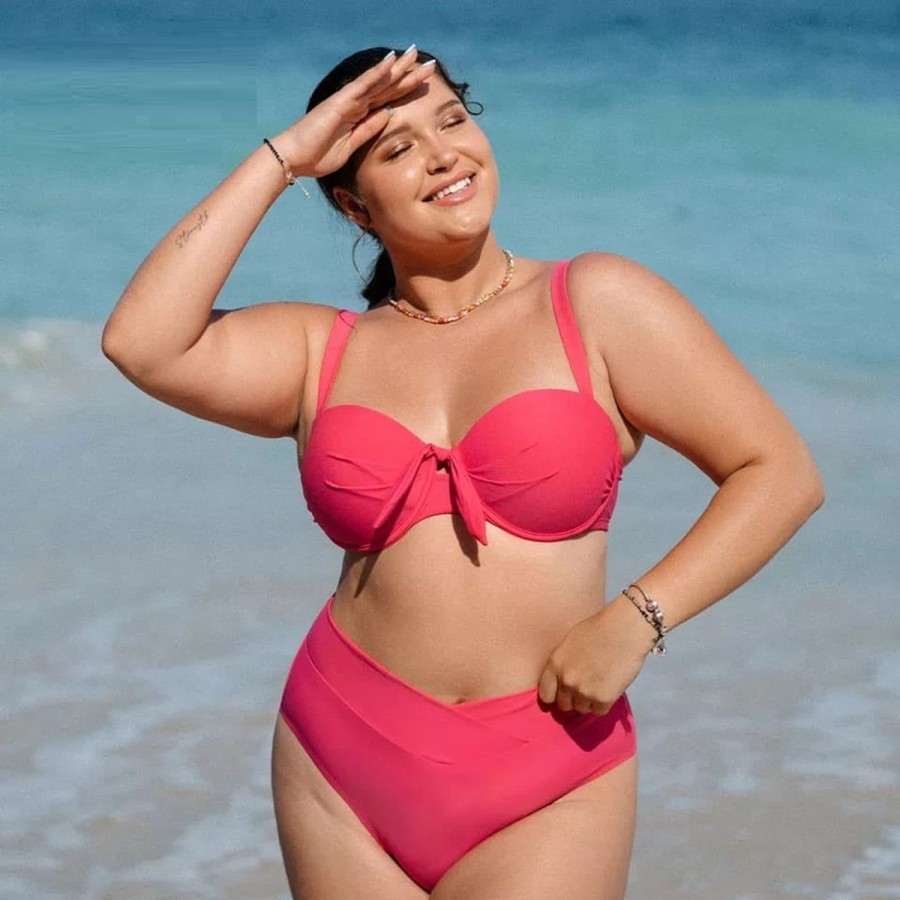 Women The Beach Company Bikini Sets | Retro Underwire Plus Size High Waist Bikini Set Pink