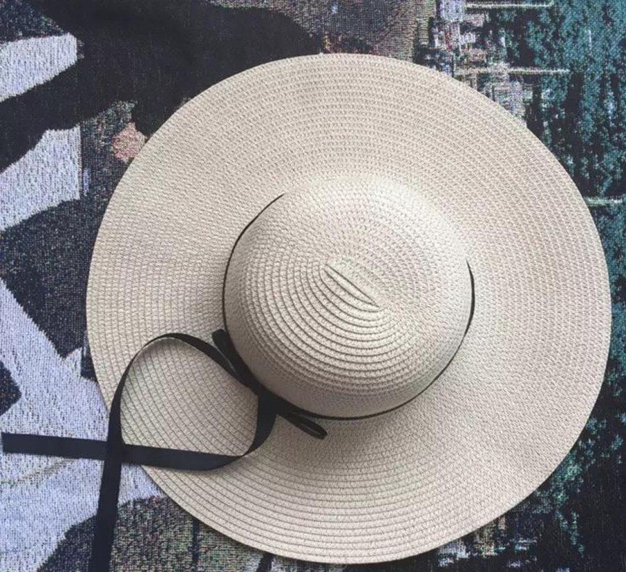 Women The Beach Company Beach Hats | Summer Wide-Brimmed Sun Hat With Bow Knot Off-White