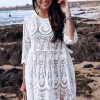 Women The Beach Company Beachwear | White Lace Mini Dress Cover Up