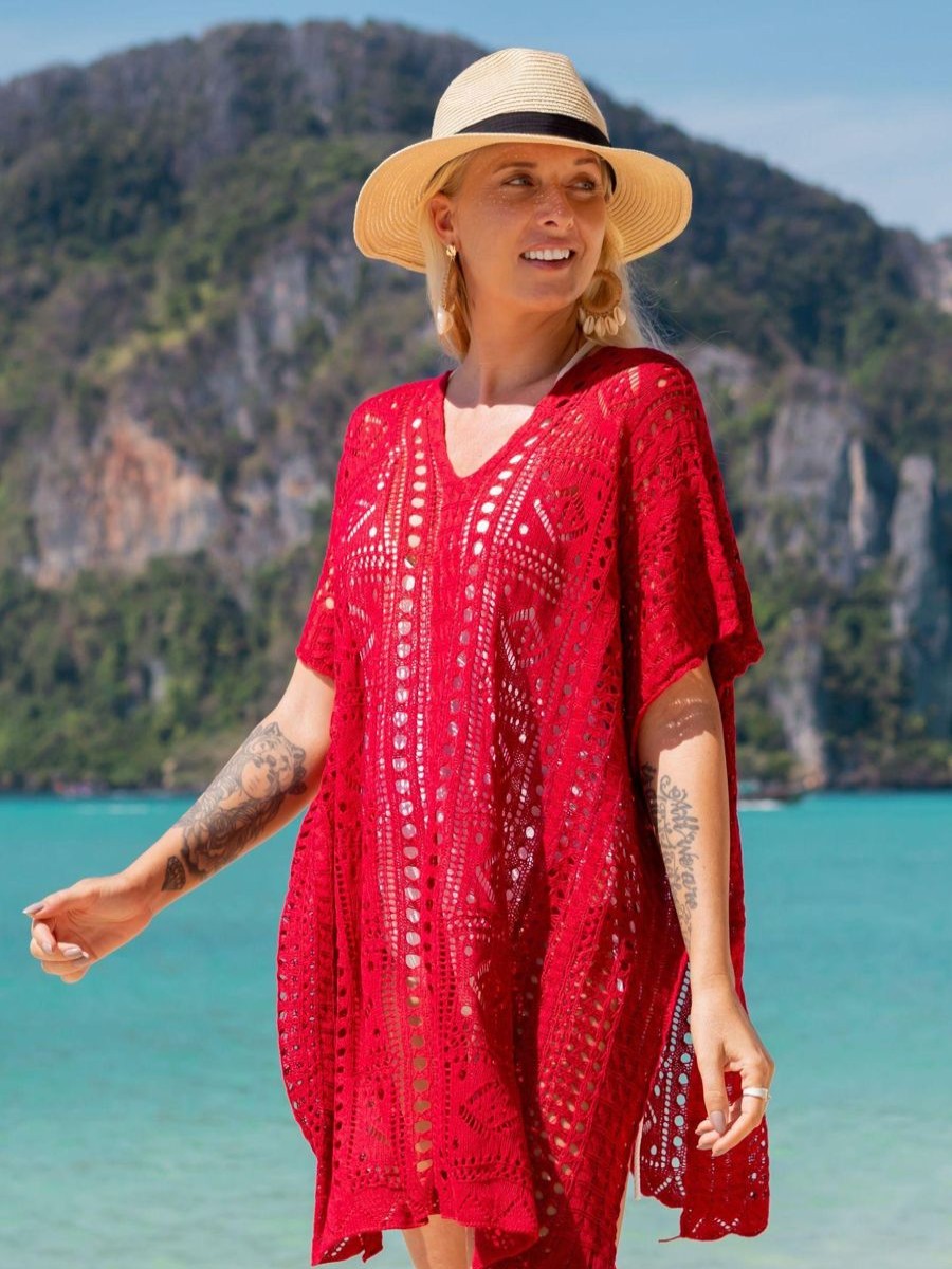 Women The Beach Company Beachwear | Crochet Beach Cover-Up Red