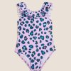 Kids Marks & Spencer Swimsuits For Girls | Leopard Swimsuit Lilac