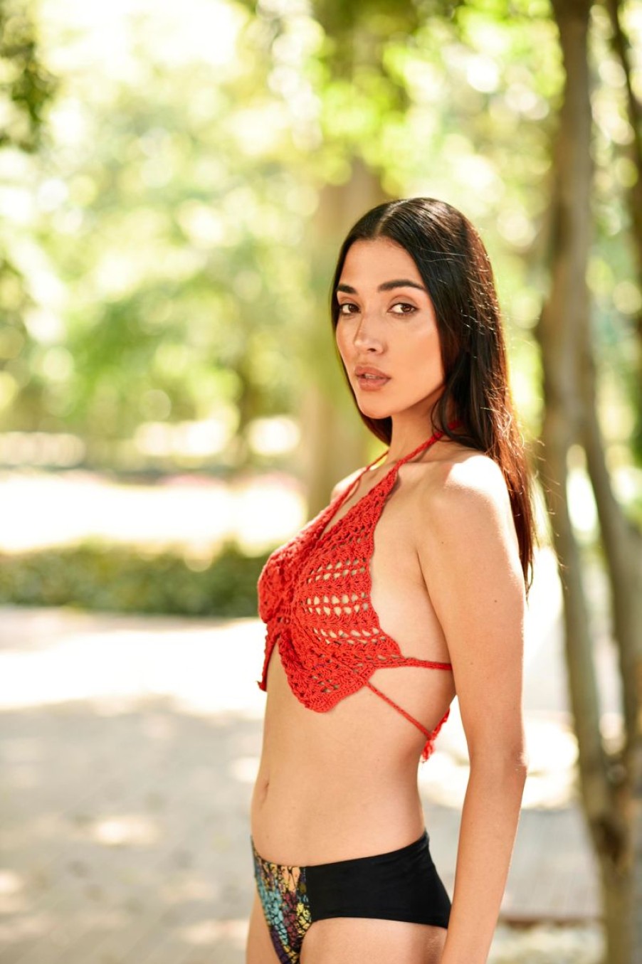 Women Saltskin Beachwear | Butterfly 0.1 Crochet Tie Up Top Red