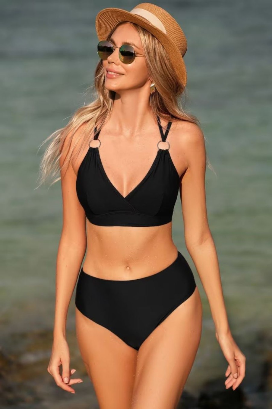 Women The Beach Company Bikini Sets | Strappy O-Ring Bralette & High Waist Bikini Set