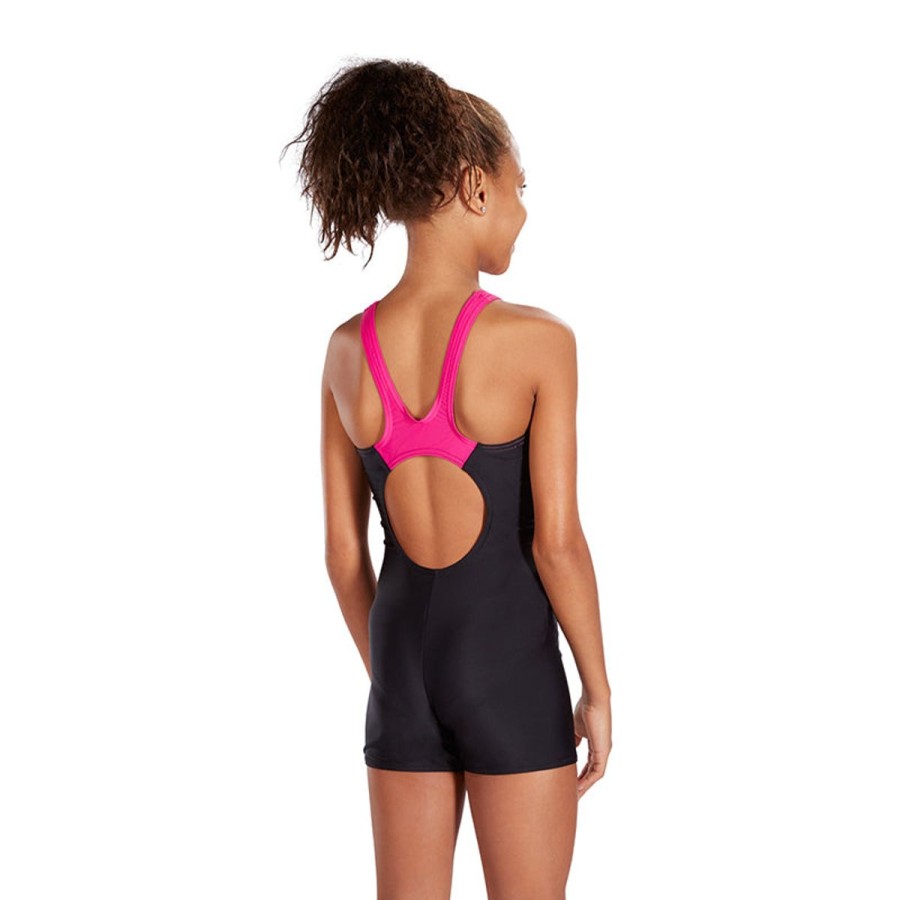 Kids Speedo Swimsuits For Girls | Speedo Boom Splice Legsuit Black/ Electric Pink