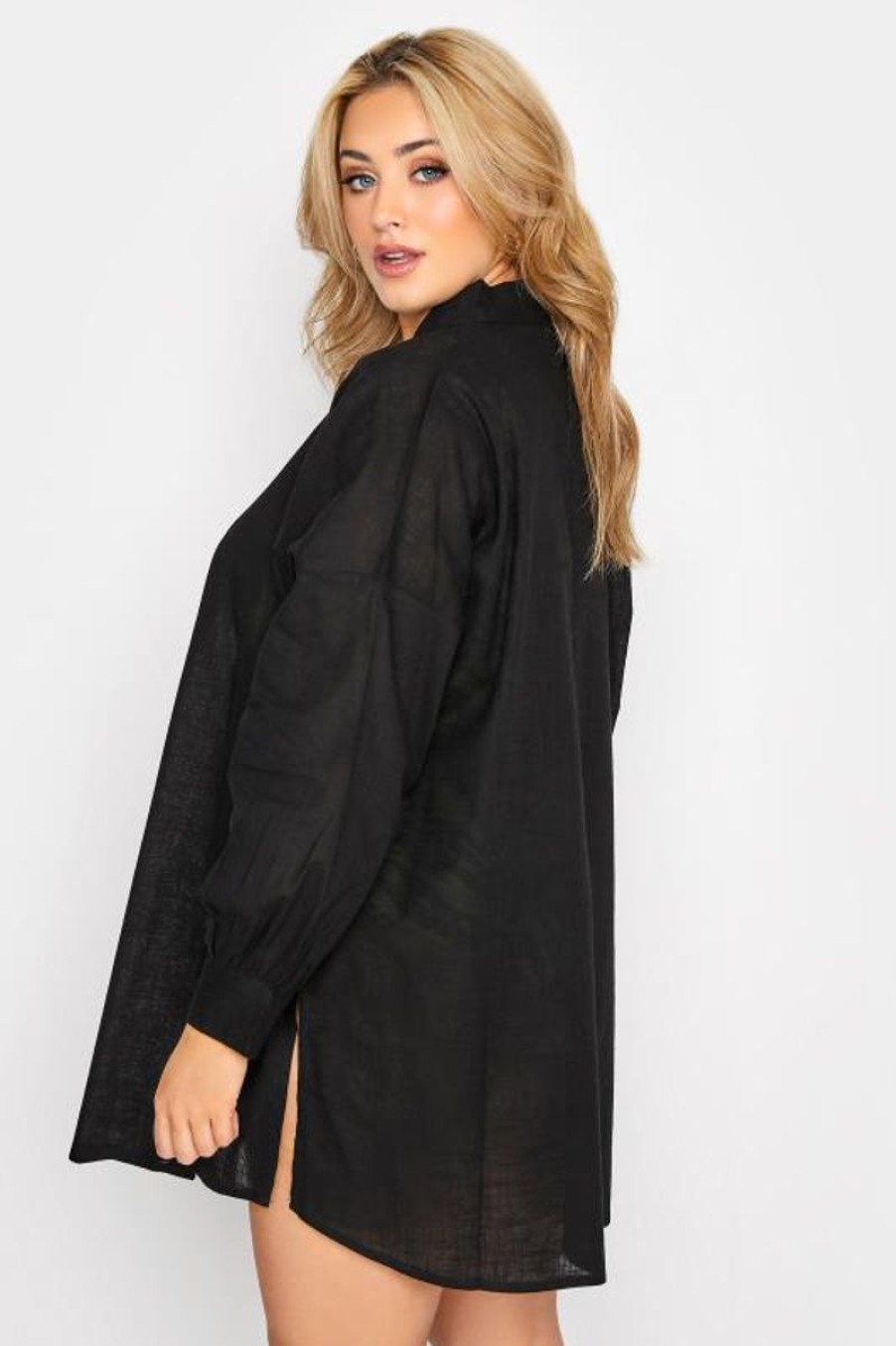 Women The Beach Company Swim & Beach | Plus Size Oversized Beach Shirt Black