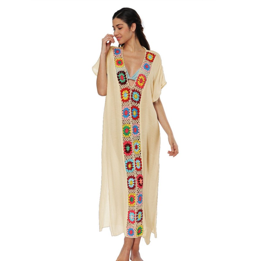 Women The Beach Company Beachwear | Crochet Tunic Beach Dress Beige