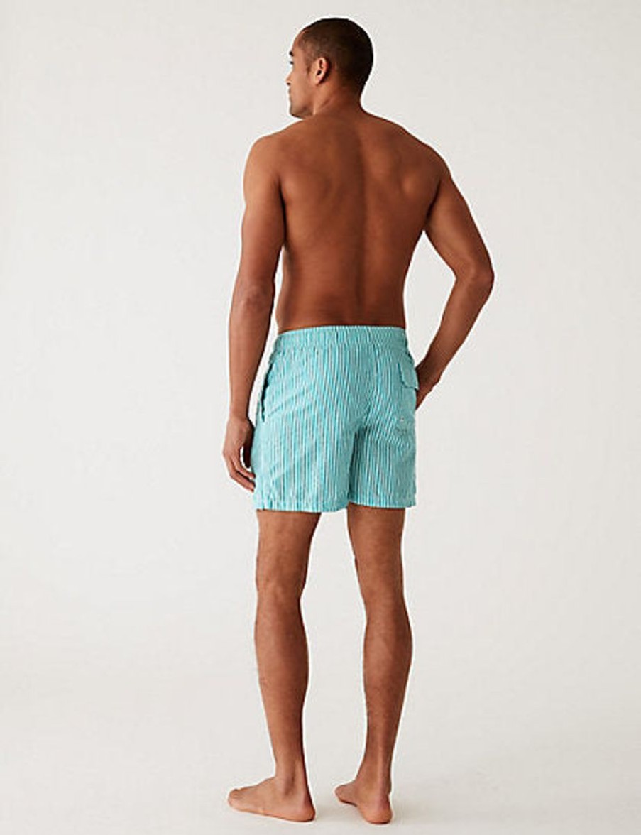 Men Marks & Spencer Swimwear And Board Shorts | Quick Dry Striped Seersucker Swim Shorts Medium Seafoam