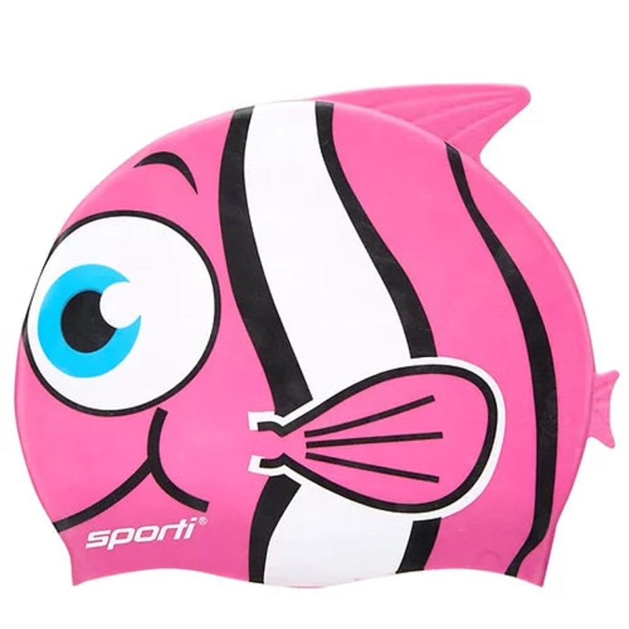 Kids Sporti Swimming Caps | Cartoon Clown Fish Silicone Swim Cap Jr. Pink