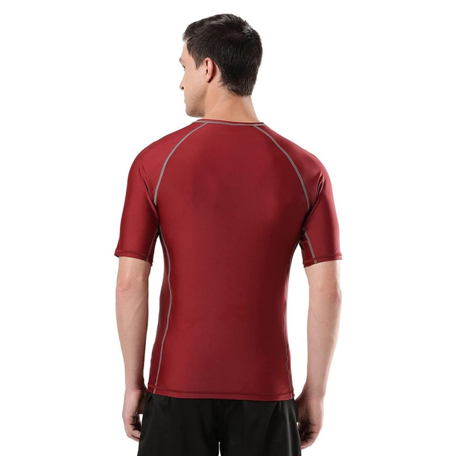 Men Speedo Swimwear And Board Shorts | Mens Swim Rashguard T-Shirt Oxblood/Dapple Grey