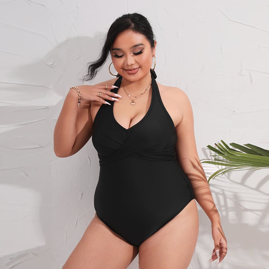 Women The Beach Company Swim & Beach | Seaside Holiday Twist Front Plus Size Swimsuit Black