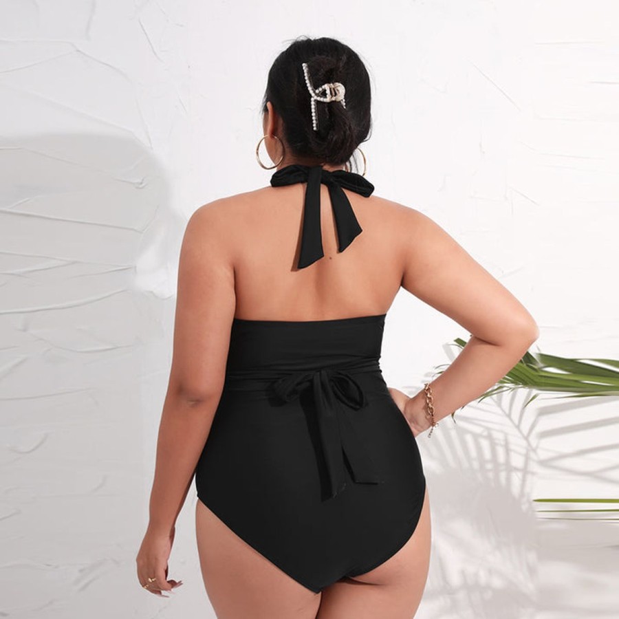 Women The Beach Company Swim & Beach | Seaside Holiday Twist Front Plus Size Swimsuit Black