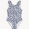 Kids Marks & Spencer Swimsuits For Girls | Leopard Print Frill Swimsuit White Mix