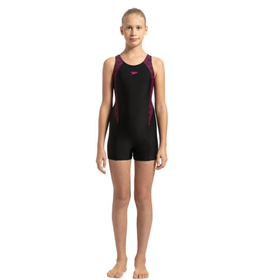 Kids Speedo Swimsuits For Girls | Speedo Boomstar Splice Legsuit Black/Electric Pink