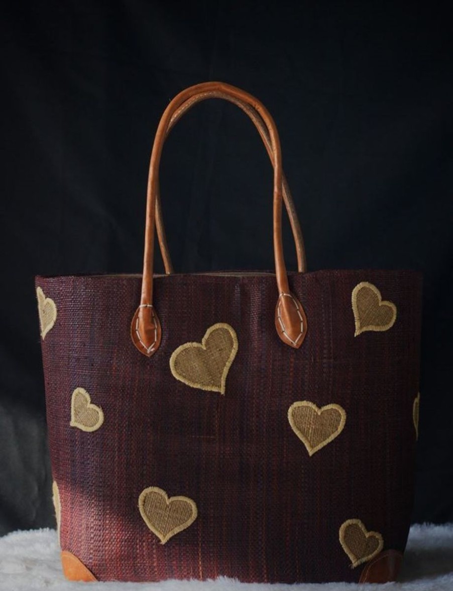 Women Weave Bags & Totes | Large Heart Tote