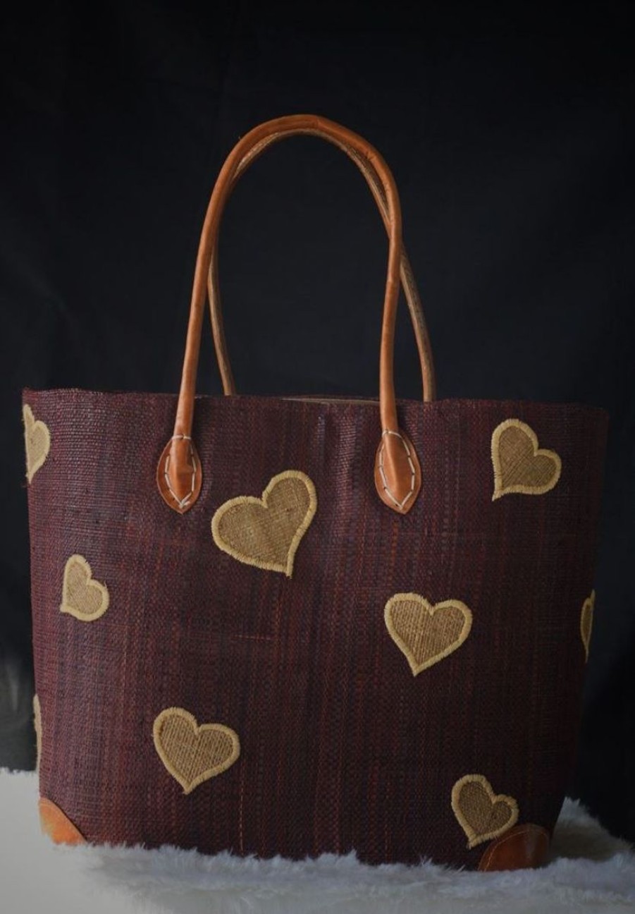 Women Weave Bags & Totes | Large Heart Tote