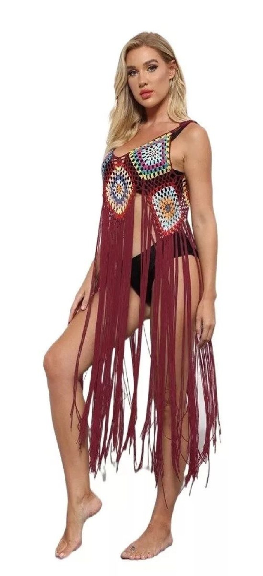 Women The Beach Company Beachwear | Fringe Crochet Tunic Claret