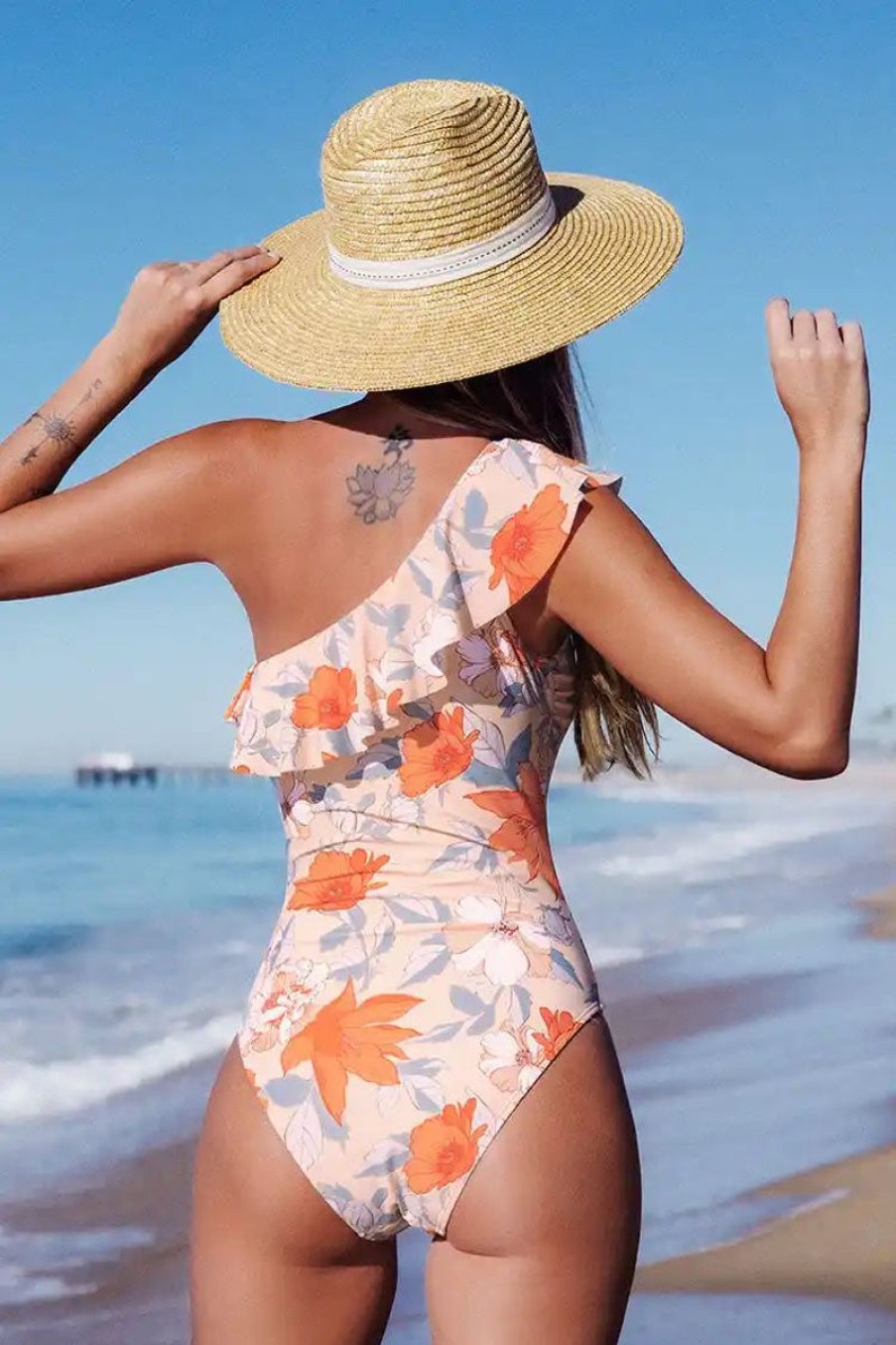 Women The Beach Company Swimwear | Floral Garden Ruffled One Shoulder