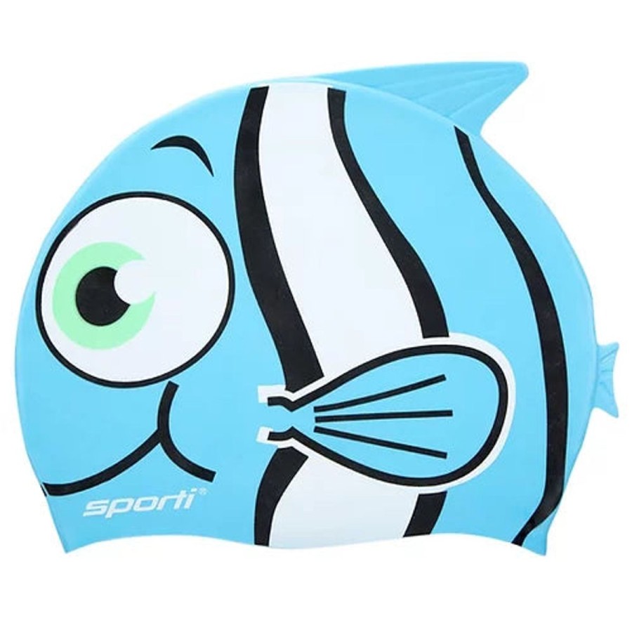 Kids Sporti Swimming Caps | Cartoon Clown Fish Silicone Swim Cap Jr. Light Blue