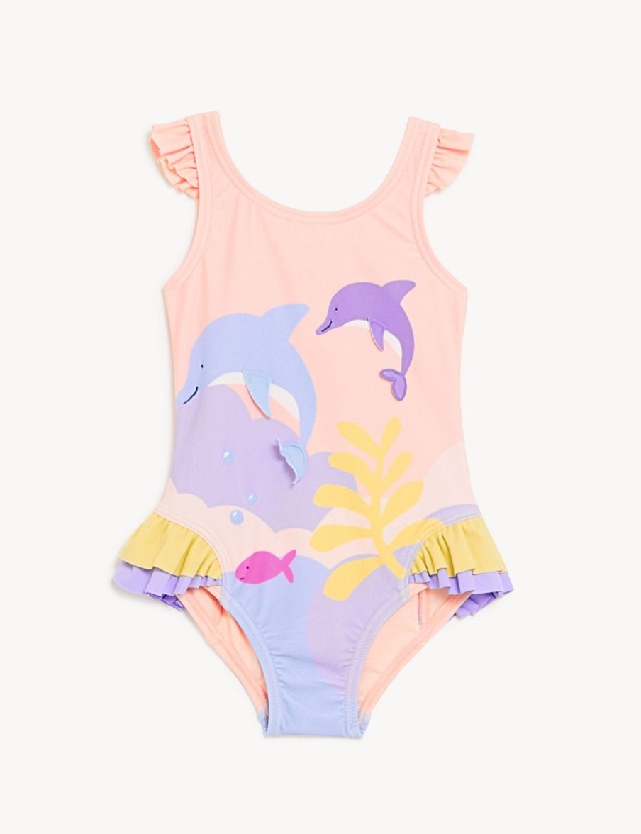 Kids Marks & Spencer Swimsuits For Girls | Dolphin Frill Swimsuit Pink