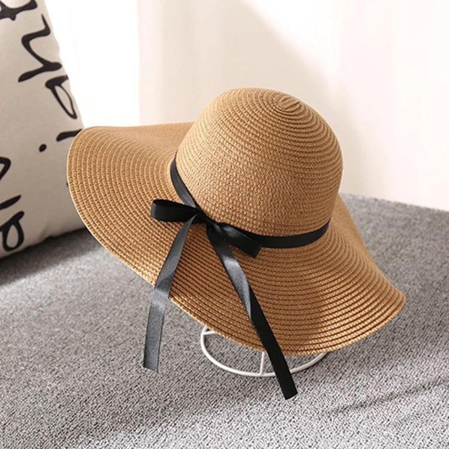 Women The Beach Company Beach Hats | Summer Wide-Brimmed Sun Hat With Bow Knot Brown