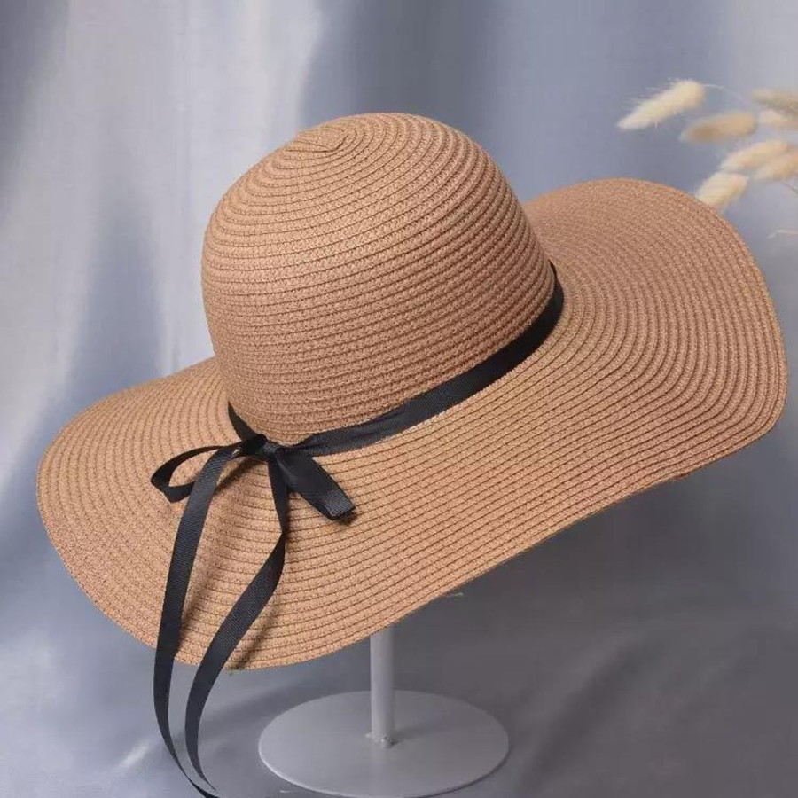 Women The Beach Company Beach Hats | Summer Wide-Brimmed Sun Hat With Bow Knot Brown