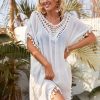 Women The Beach Company Beachwear | Crochet Tassel Backless Cover Up White