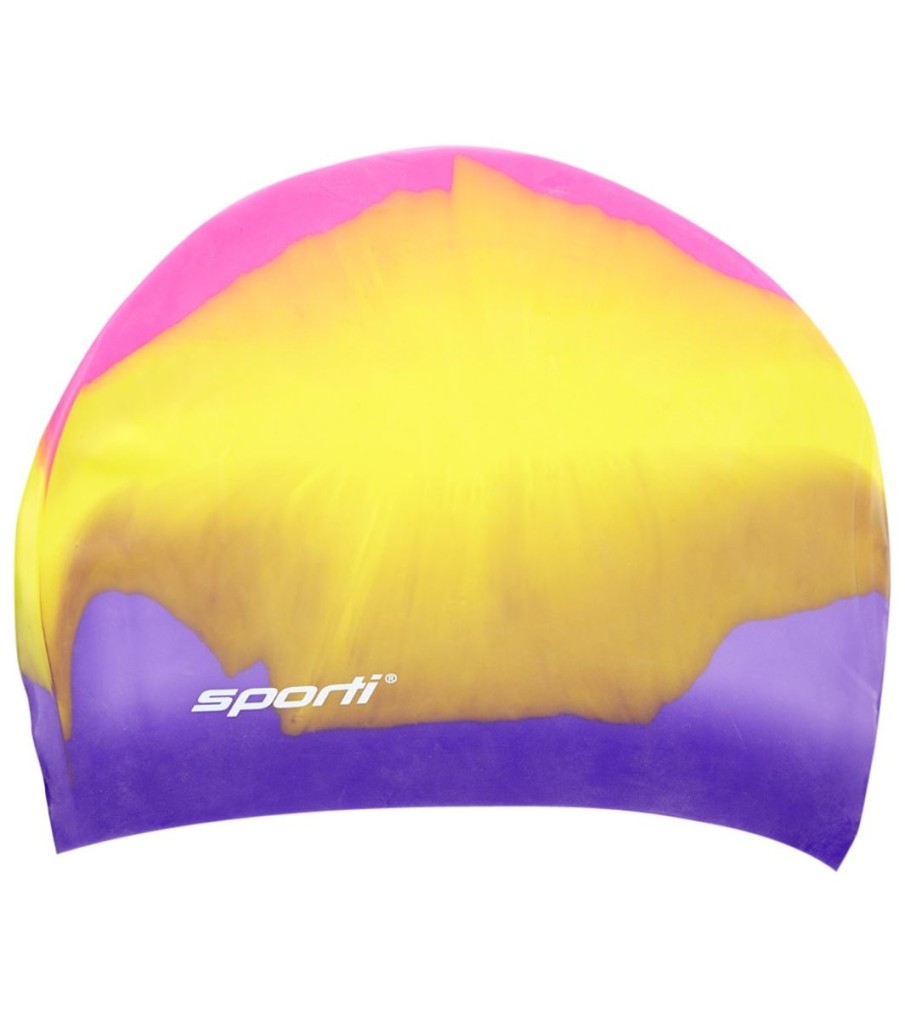 Swim Equipment Sporti | Long Hair Multi Color Silicone Swim Cap Purple/Yellow/Pink