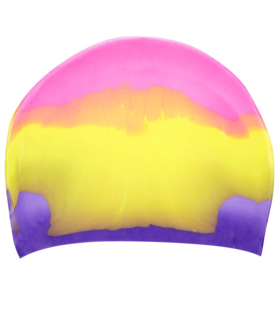 Swim Equipment Sporti | Long Hair Multi Color Silicone Swim Cap Purple/Yellow/Pink