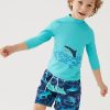 Kids Marks & Spencer Swimsuits For Boys | 2Pc Shark Swim Set Blue Mix