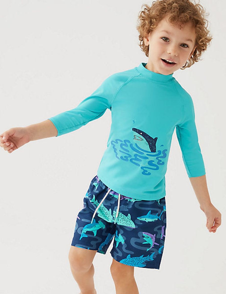 Kids Marks & Spencer Swimsuits For Boys | 2Pc Shark Swim Set Blue Mix