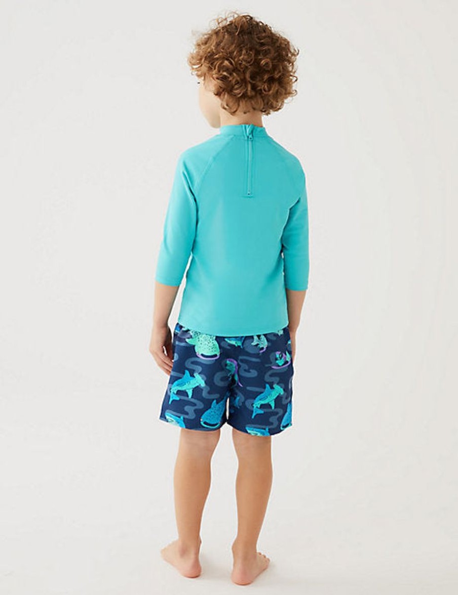 Kids Marks & Spencer Swimsuits For Boys | 2Pc Shark Swim Set Blue Mix