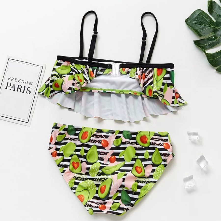 Kids The Beach Company Swimsuits For Girls | Avocado Print Ruffle Bikini Set