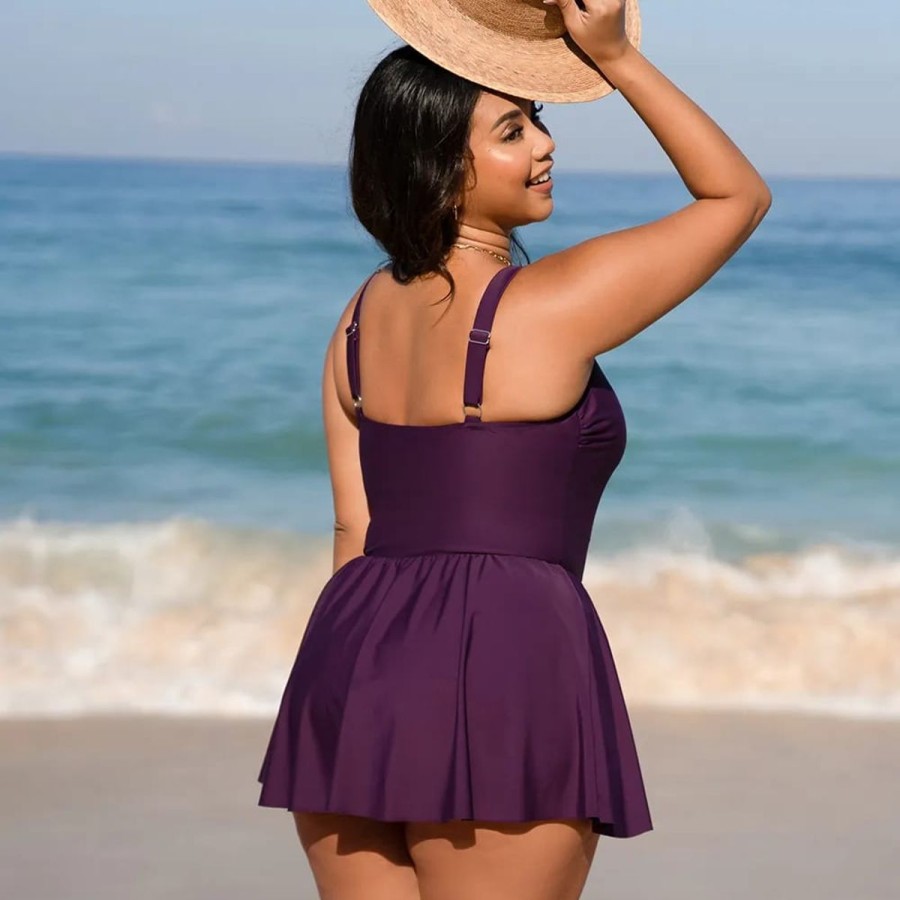 Women The Beach Company Swimwear | Ruffled Plus Size Swimdress