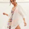 Women The Beach Company Beachwear | Contrast Crochet Batwing Cover Up White