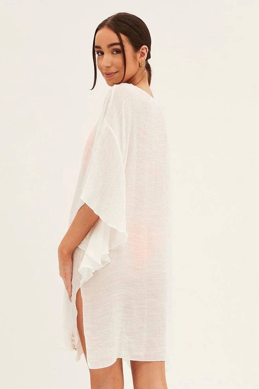 Women The Beach Company Beachwear | Contrast Crochet Batwing Cover Up White