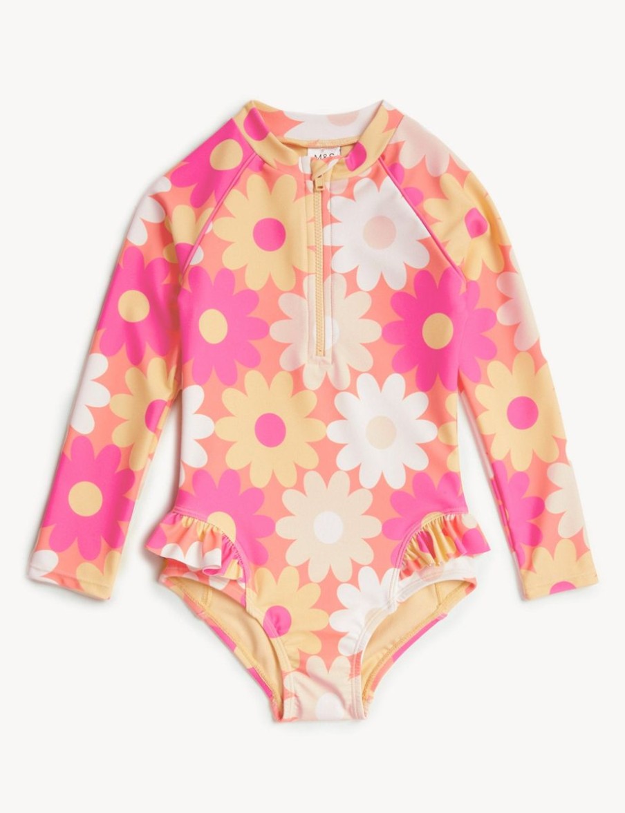 Kids Marks & Spencer Swimsuits For Girls | Floral Long Sleeve Swimsuit Noen Pink Mix