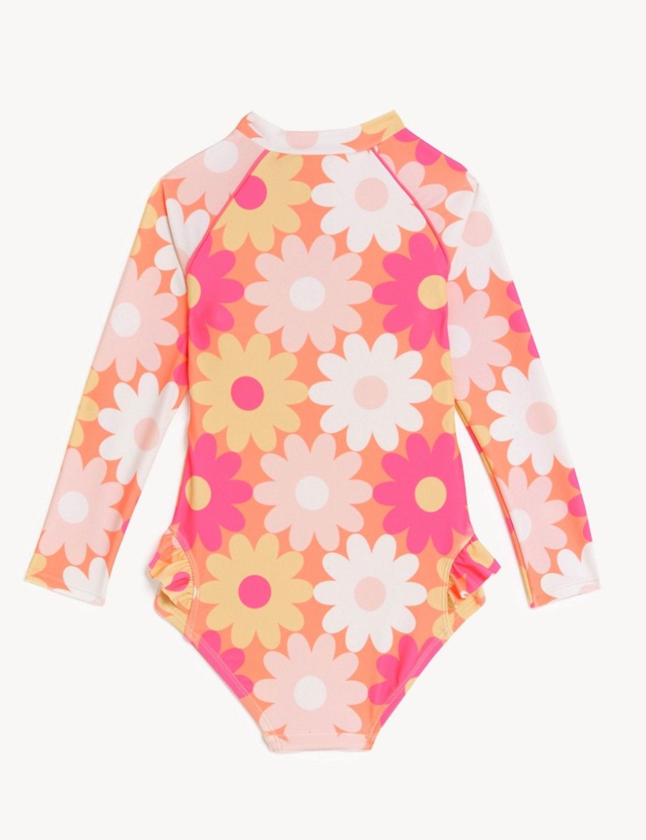 Kids Marks & Spencer Swimsuits For Girls | Floral Long Sleeve Swimsuit Noen Pink Mix