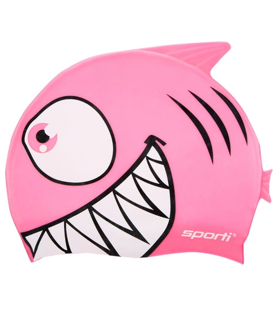 Kids Sporti Swimming Caps | Cartoon Shark Silicone Swim Cap Jr. Pink