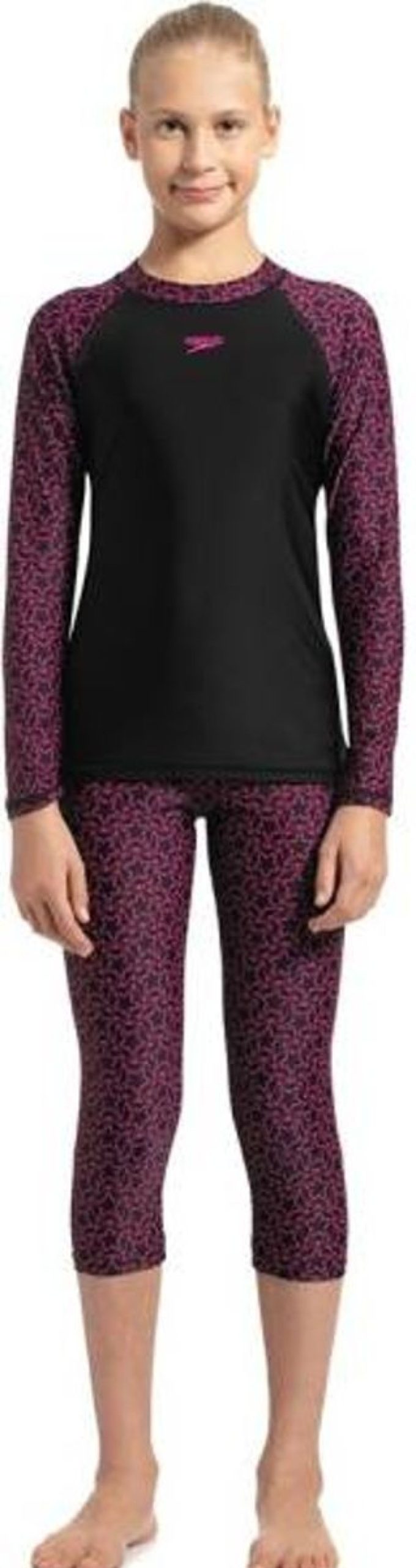 Kids Speedo Swimsuits For Girls | Speedo Boomstar Long Sleeves Rashguard - Jr Black/Electric Pink