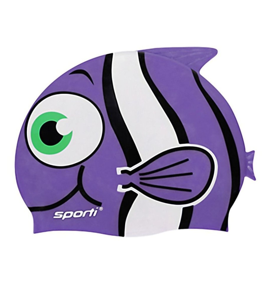 Kids Sporti Swimming Caps | Cartoon Clown Fish Silicone Swim Cap Jr. Purple