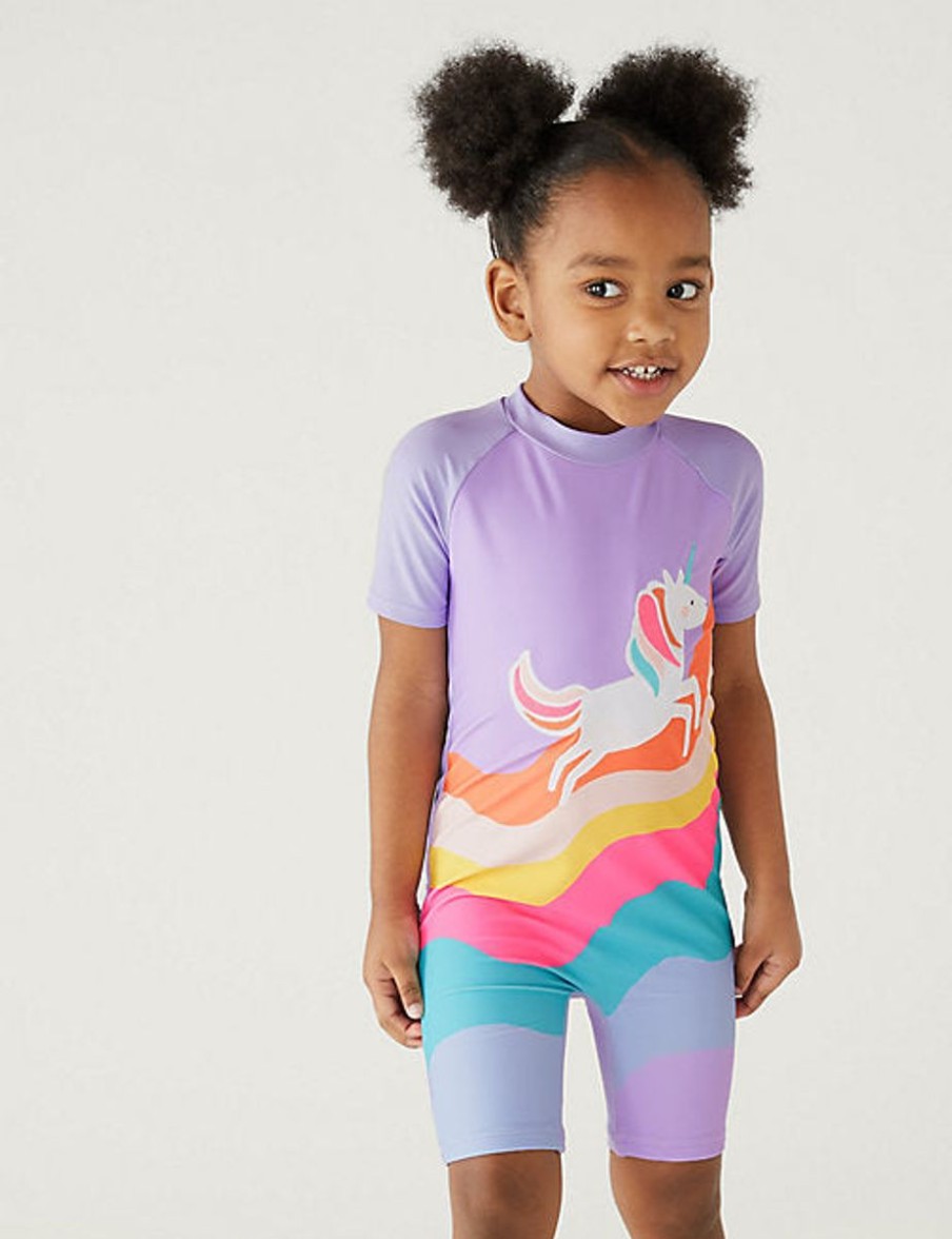 Kids Marks & Spencer Swimsuits For Girls | Unicorn Long Sleeve All In One Lilac