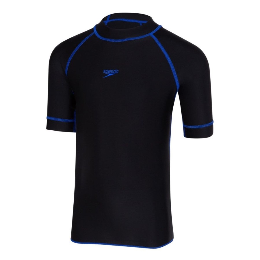 Kids Speedo Swimsuits For Boys | Speedo Swim Rashguard T-Shirt - Jr Black/Chroma Blue