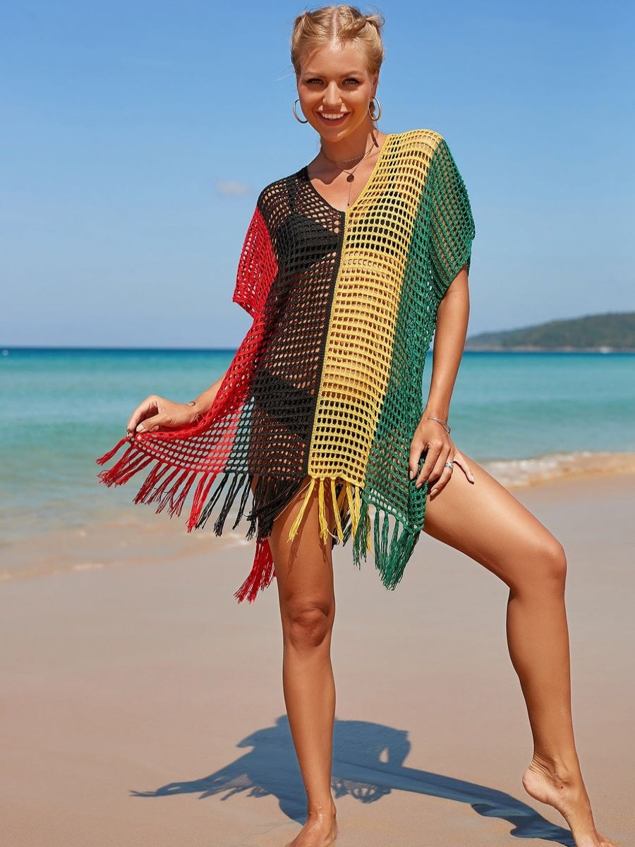 Women The Beach Company Beachwear | Boho Gradient Crochet Cover Up Colorful